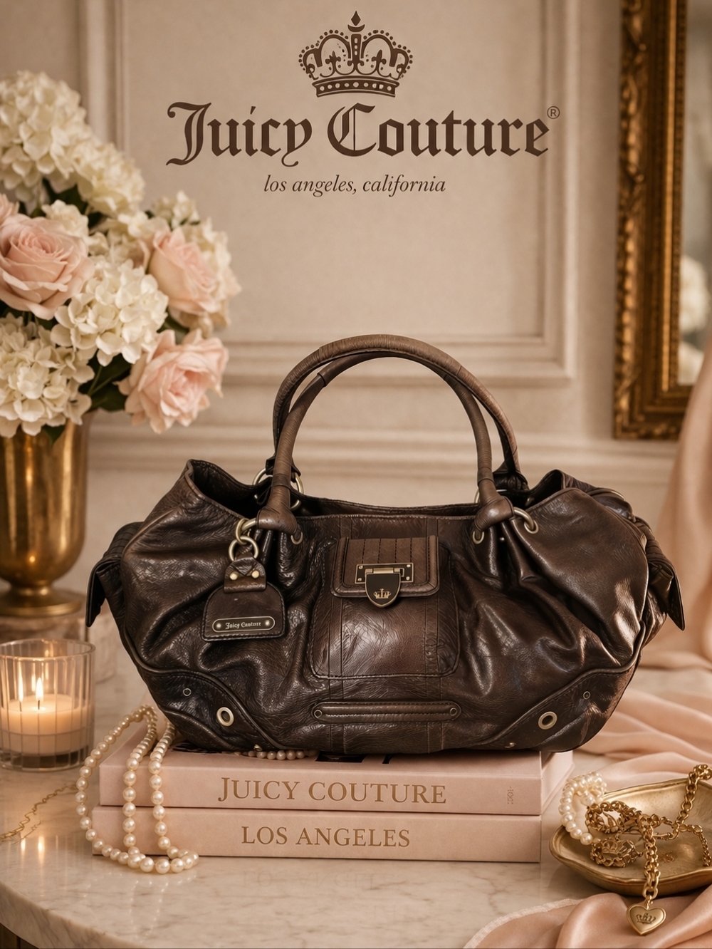 Juicy Couture Dreamer Vintage Chocolate Brown Leather Bag with Golden Hardware